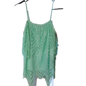 NO BOUNDRIES, MINT GREEN WOMENS TANK TOP, WITH LACE SHORT SLEEVES, M
